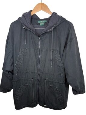 Vintage J. Crew Black Zip Utility Chore Field Coat Jacket Men Size S BLEMISH